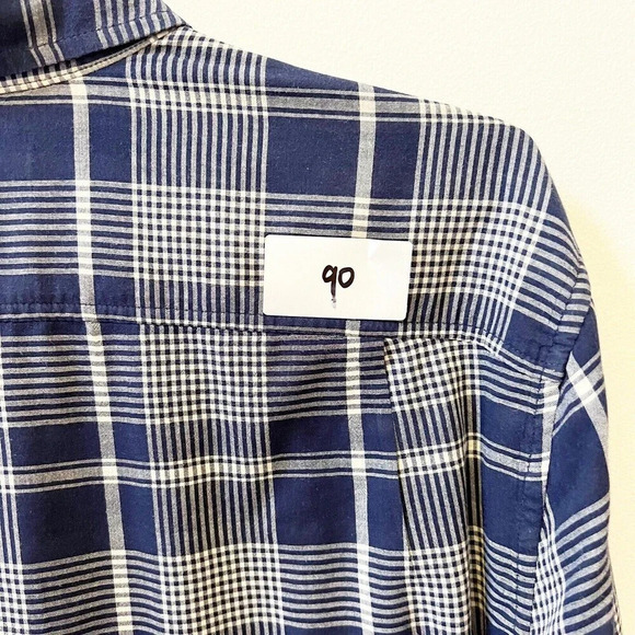 7 for All Mankind Mens Navy Blue Plaid Button Shirt XL Long Sleeve Cotton Collar - Picture 7 of 7